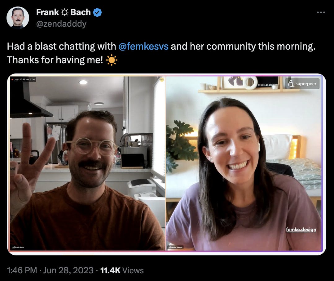 Screenshot of Femke and Frank on Zoom call together