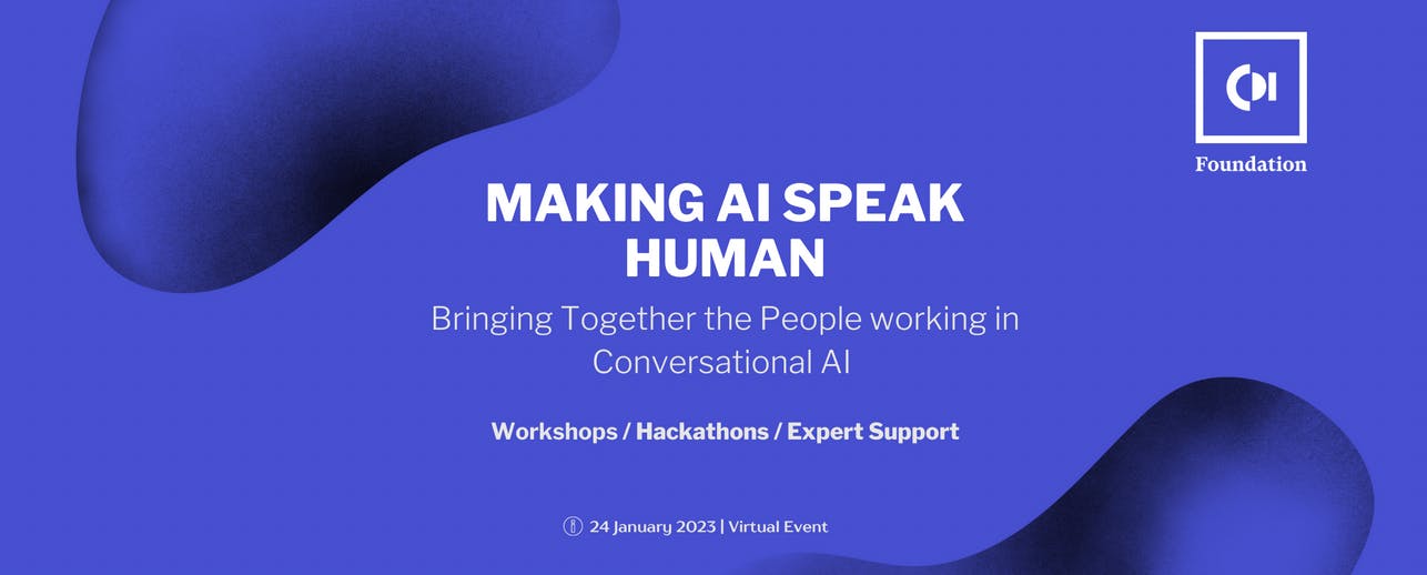 Poster for Making AI Speak Human event