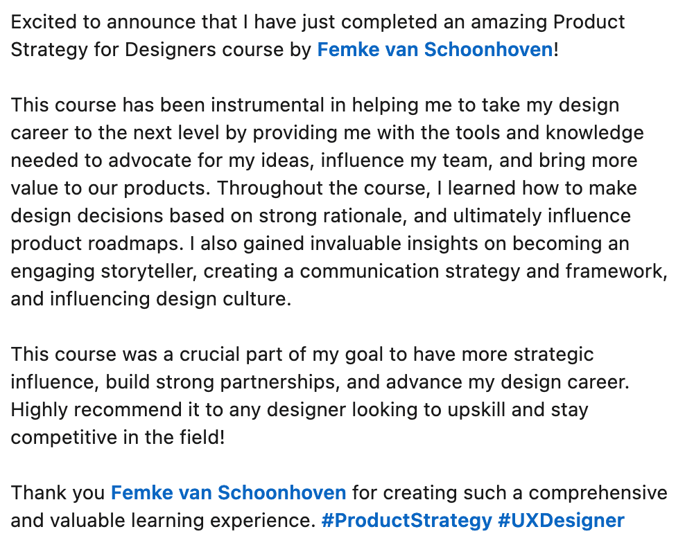 Course testimonial
