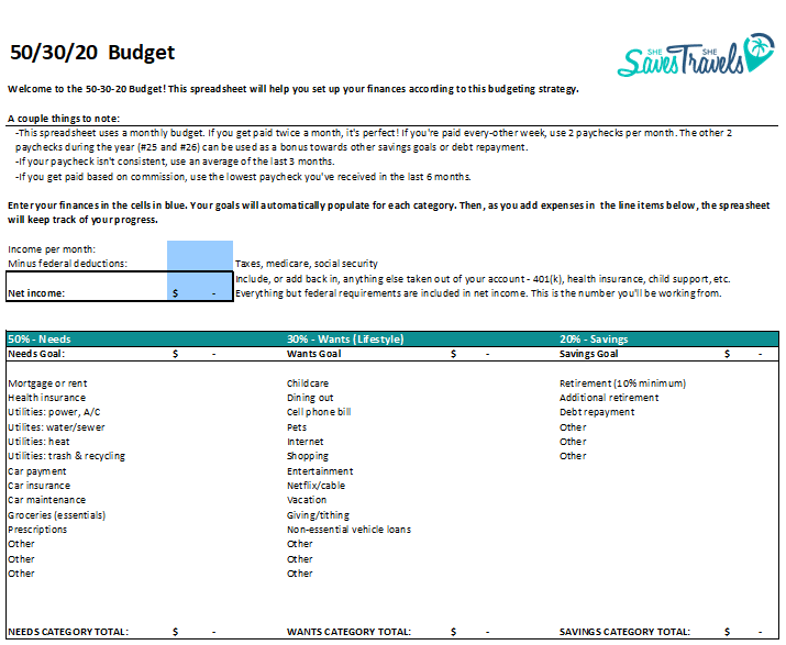 503020 Budget Rule and Spreadsheet (with Examples) She Saves She