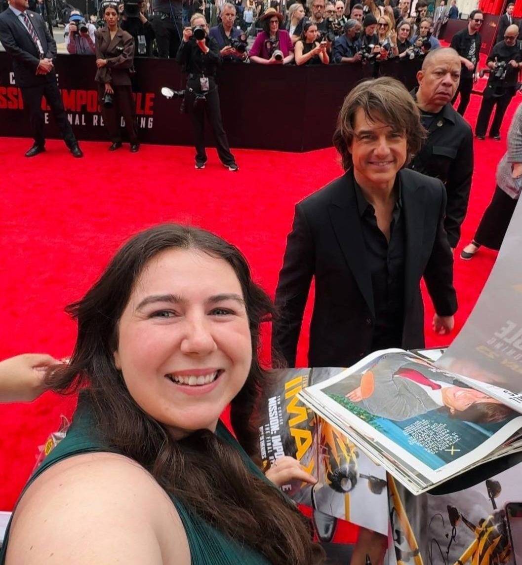 Elaina and Tom Cruise at the Mission: Impossible - The Final Reckoning red carpet movie premiere in New York City. 