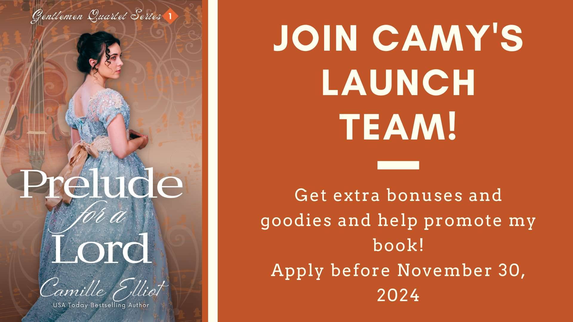 Join Camy’s launch team! Get extra bonuses and goodies and help promote my book! Apply before November 30, 2024