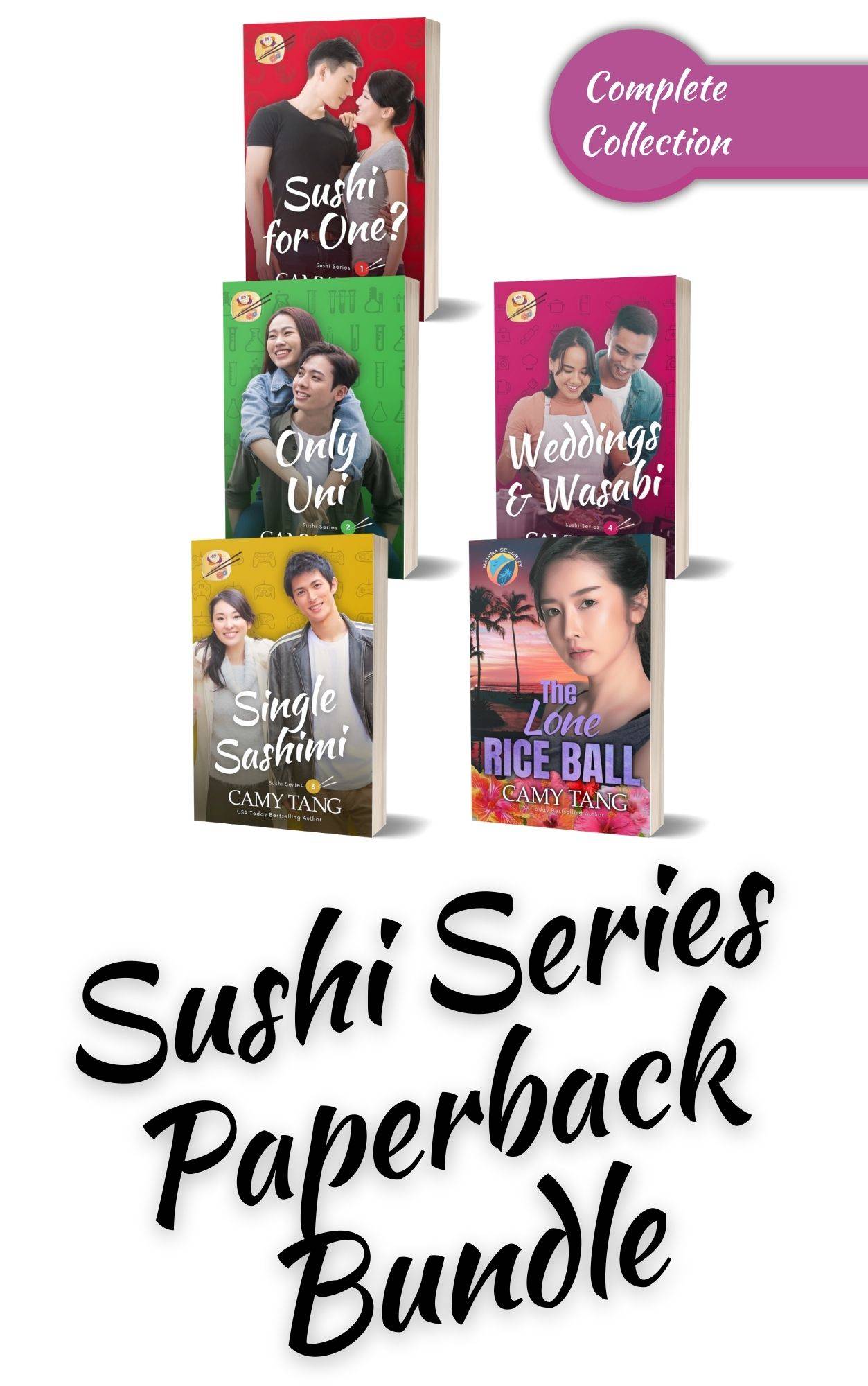 Christian romance paperback bundle featuring five novels by Camy Tang, including the Sushi series and Mahina Security book one