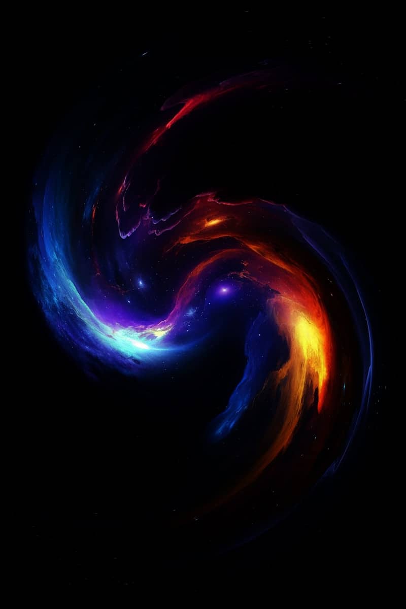 Swirling colorful nebula with stars against black background