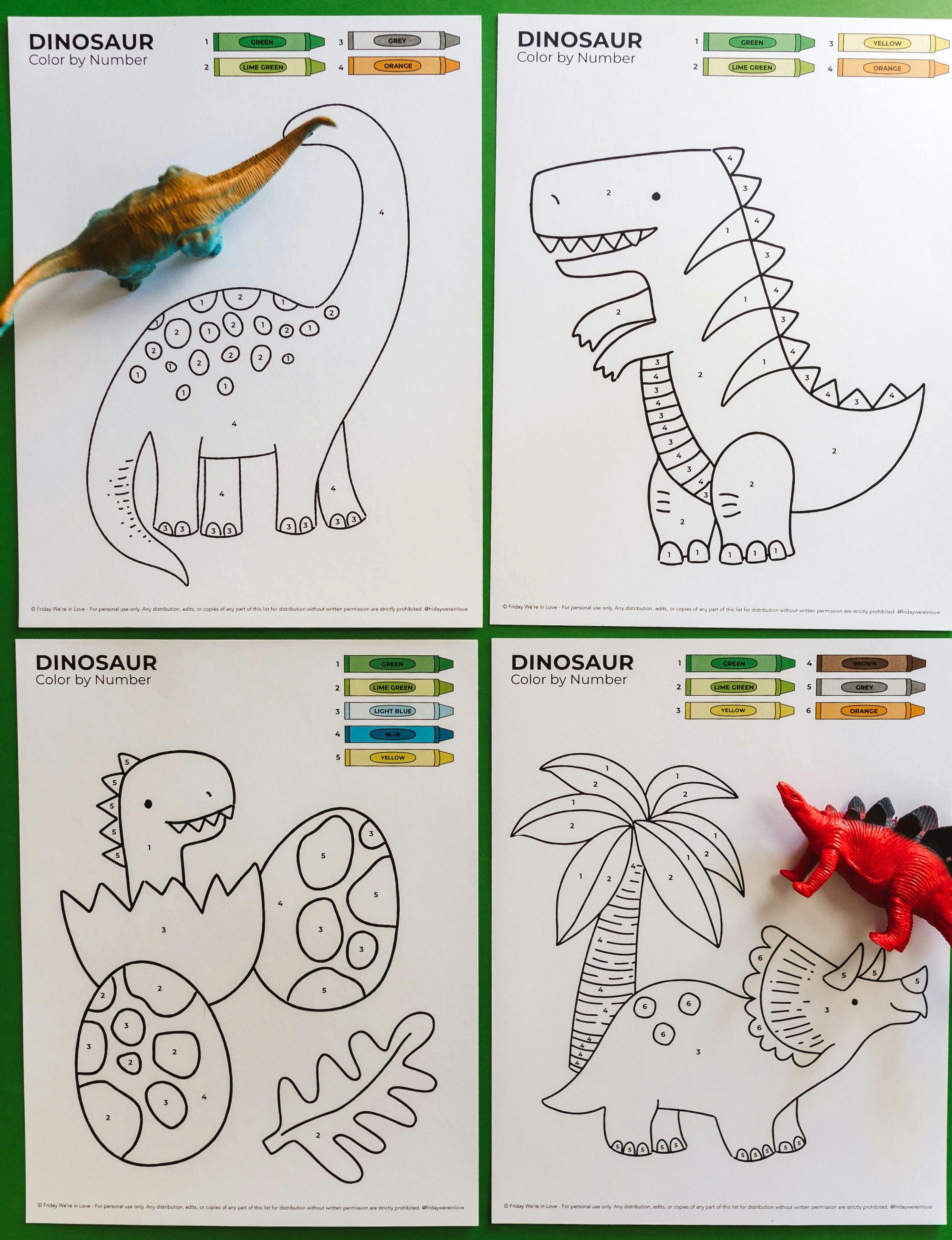 Color by number dinosaur printables. 