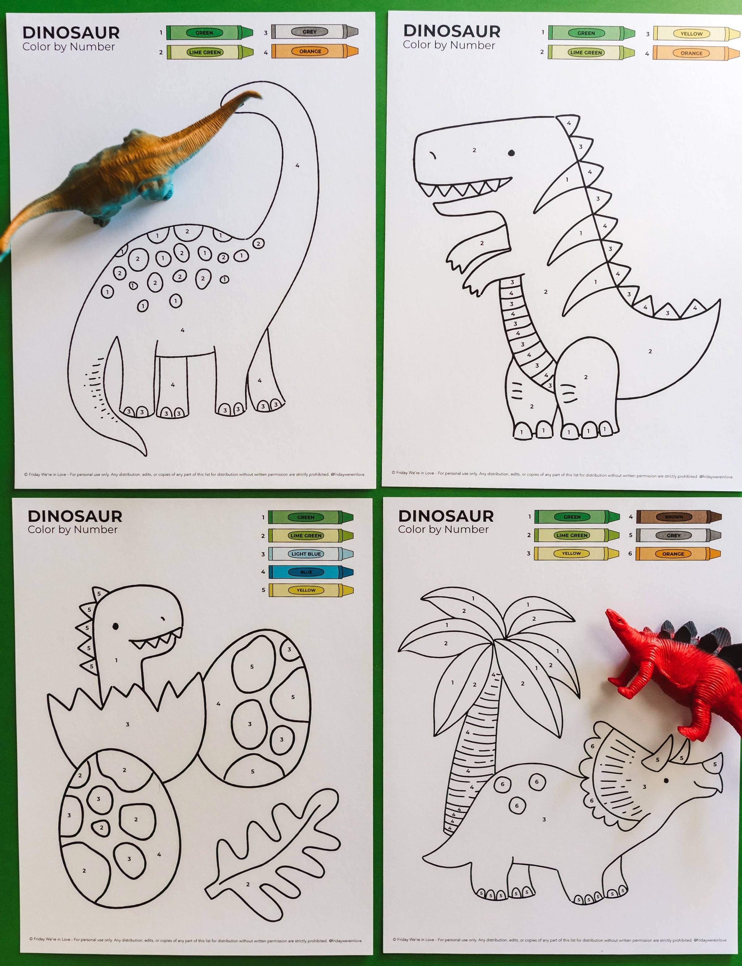 Dinosaur Color By Number Printables