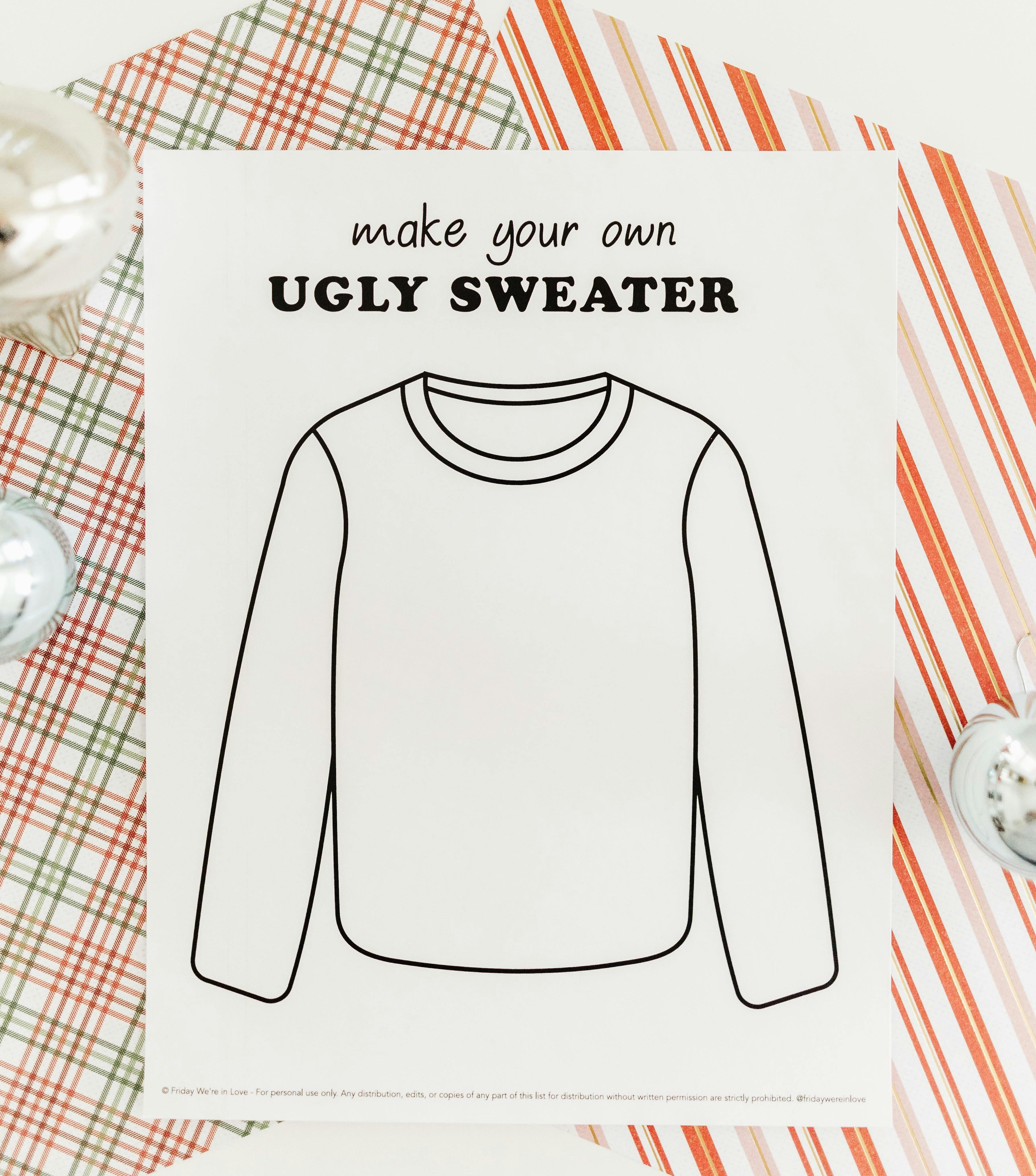 Ugly sweater template free printable with craft supplies. 