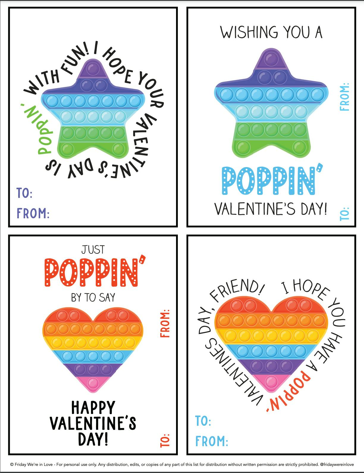 Pop it Valentine\'s Day cards free printable. 