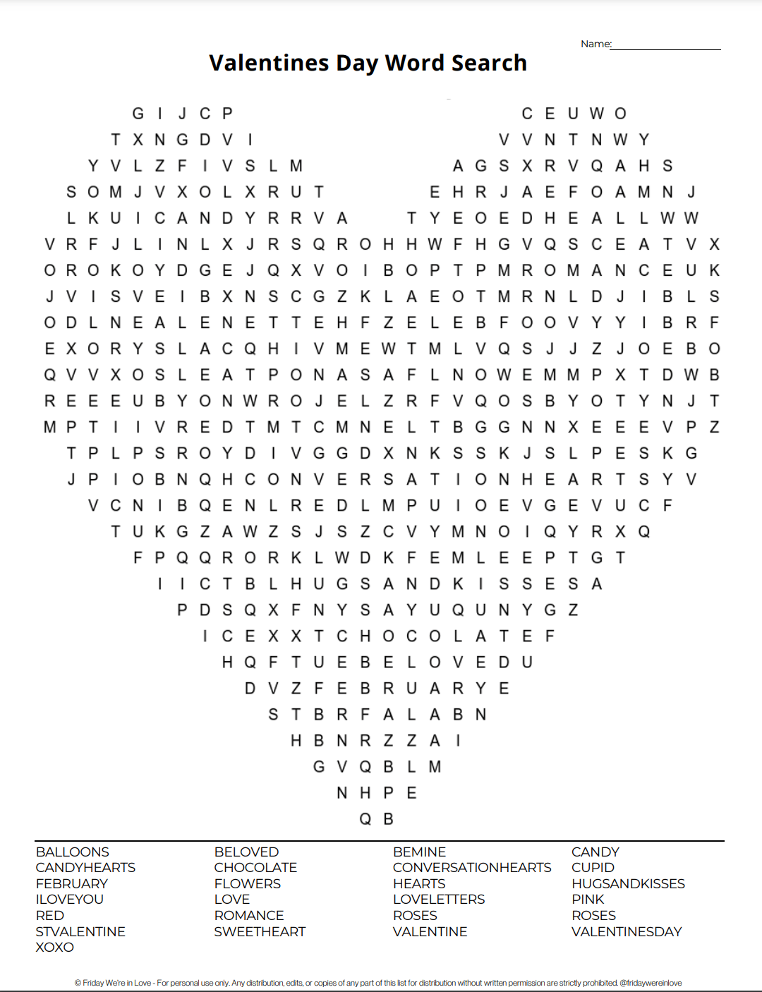 Valentine Word search free printable downloads. 