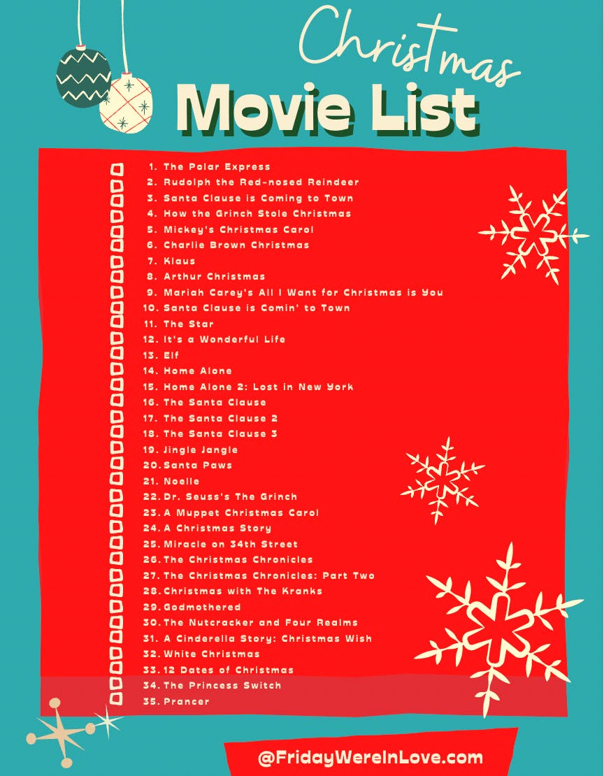 Printable Christmas movie list download. 