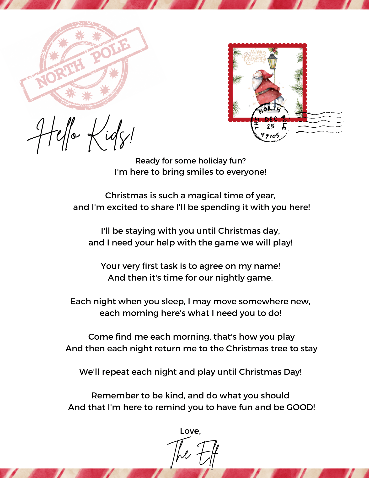 Elf on the Shelf arrival letter printable. 