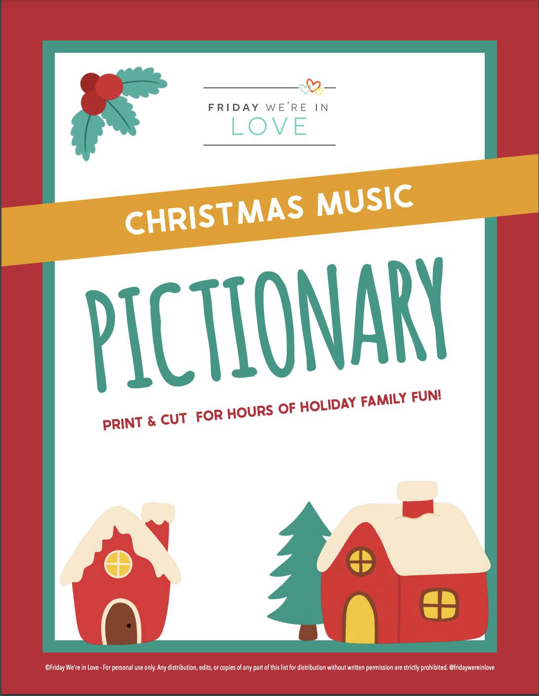 Christmas Pictionary game with Christmas music printable. 