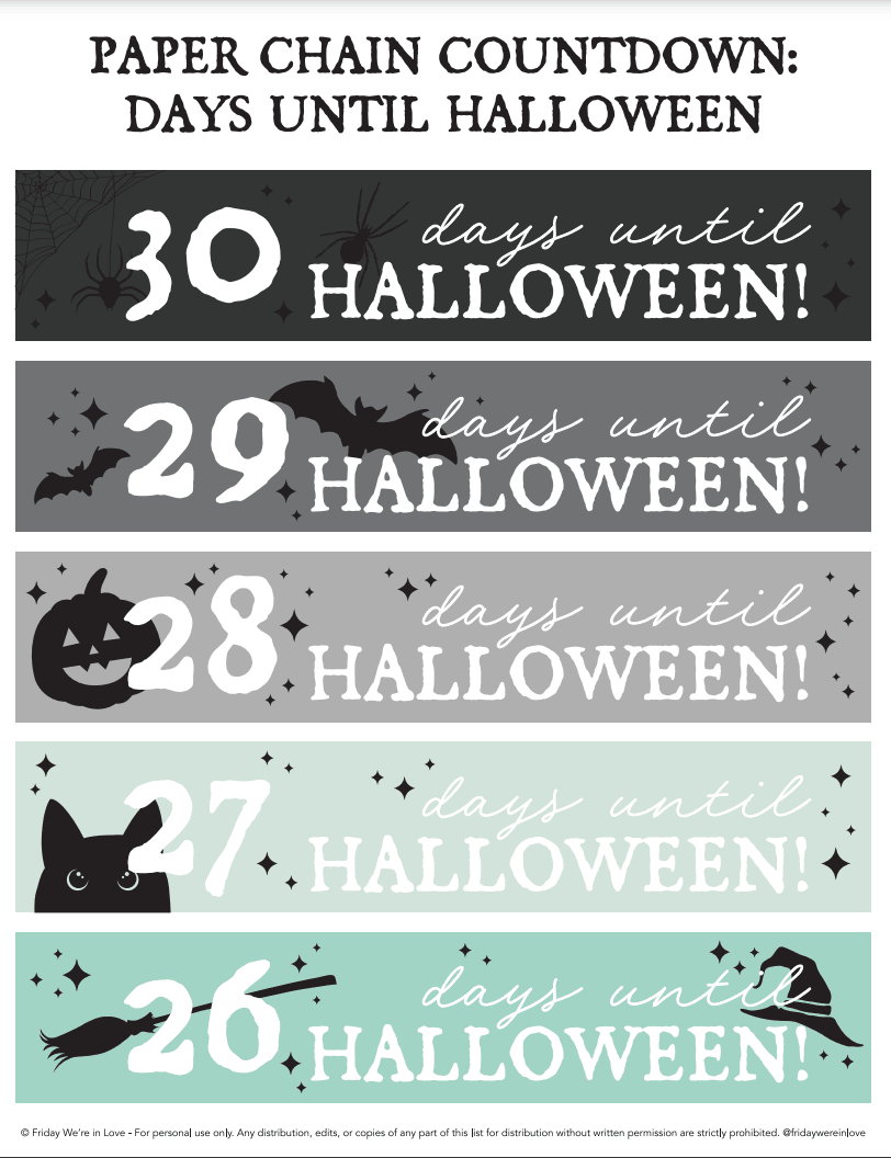 Halloween countdown chain free printable download. 
