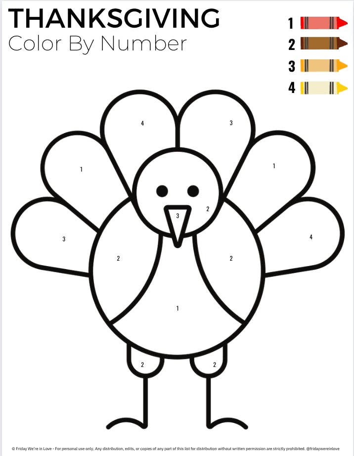 Turkey color by number printable. 