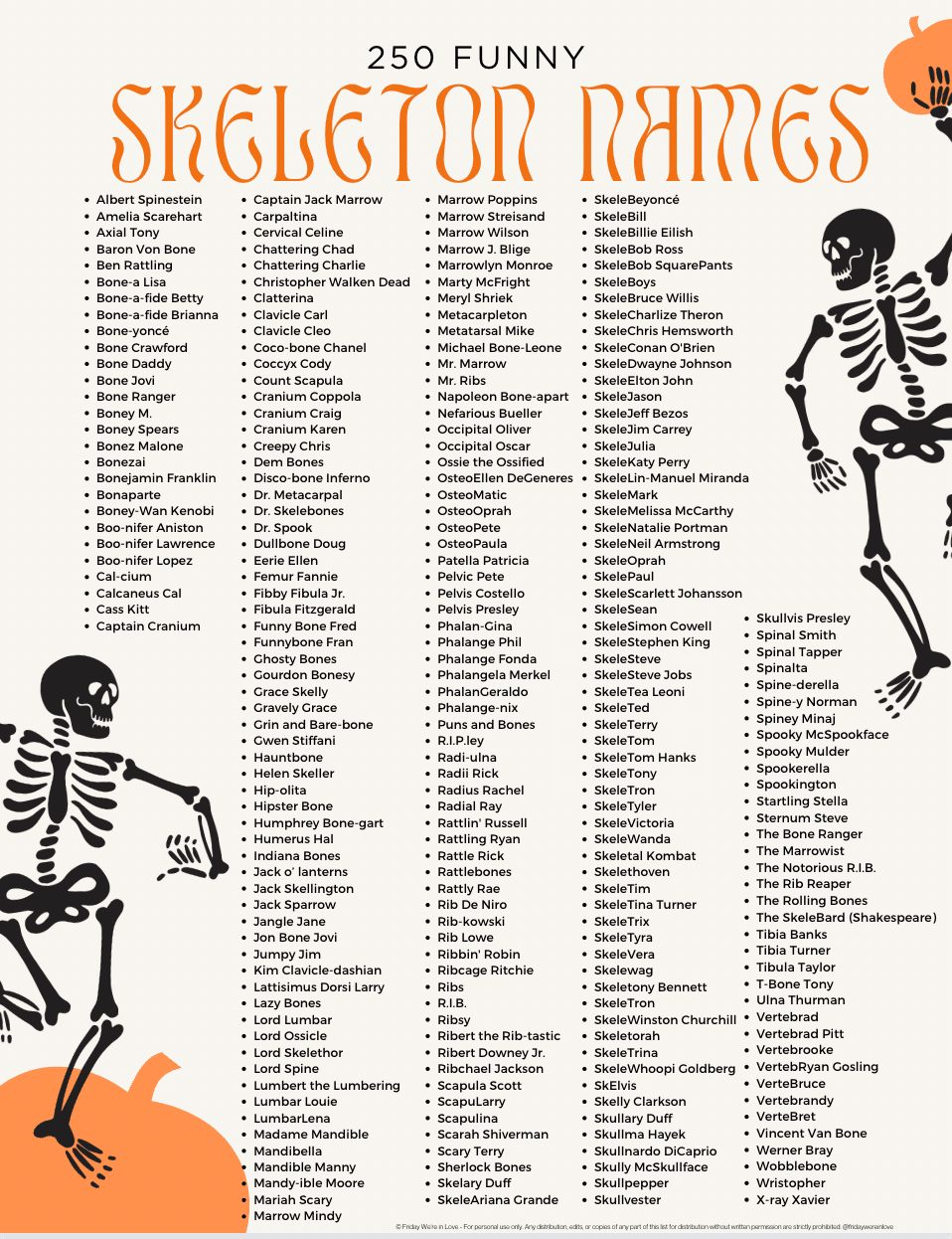 Skeleton names free printable. 