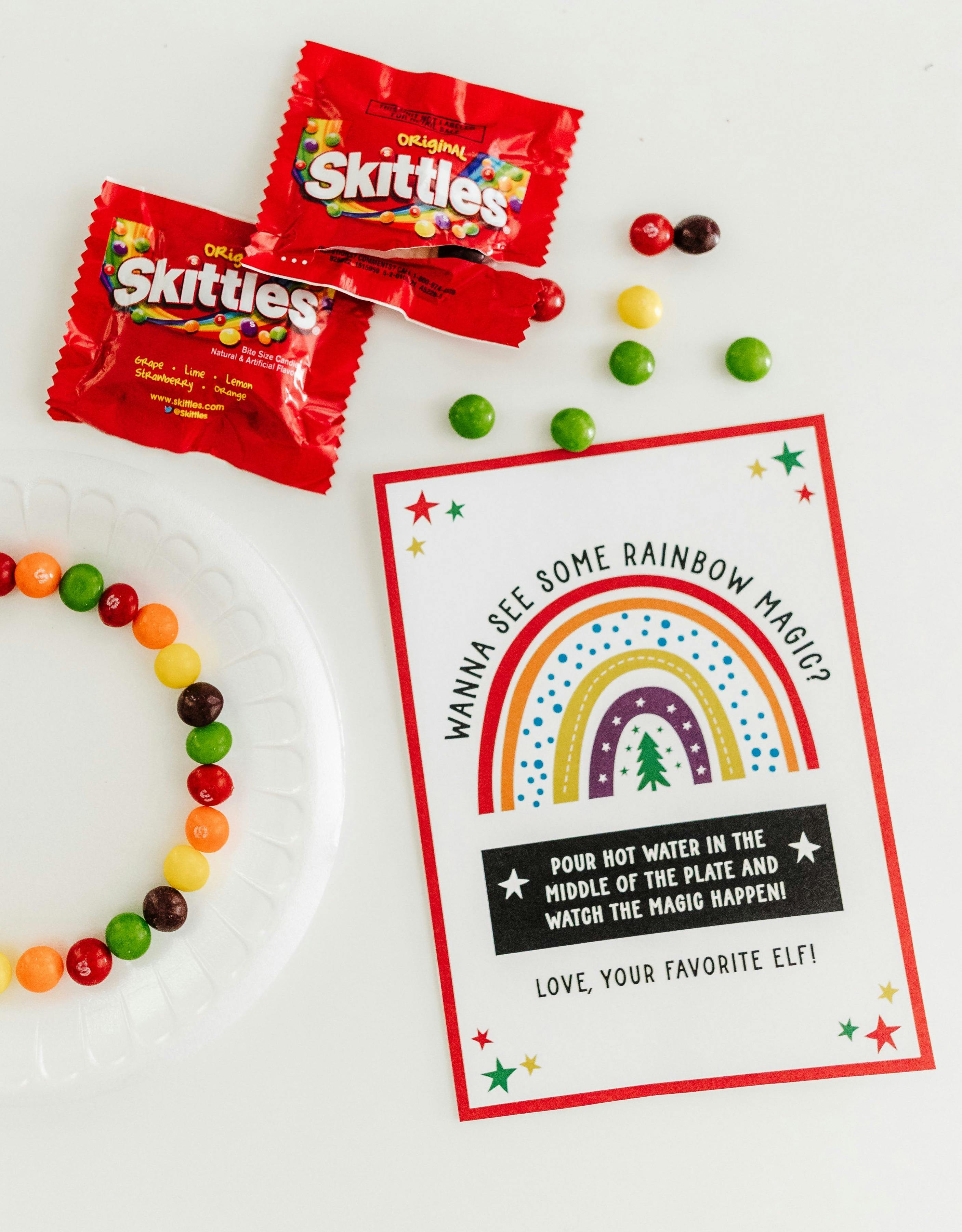 Skittles rainbow science experiment free printable. 