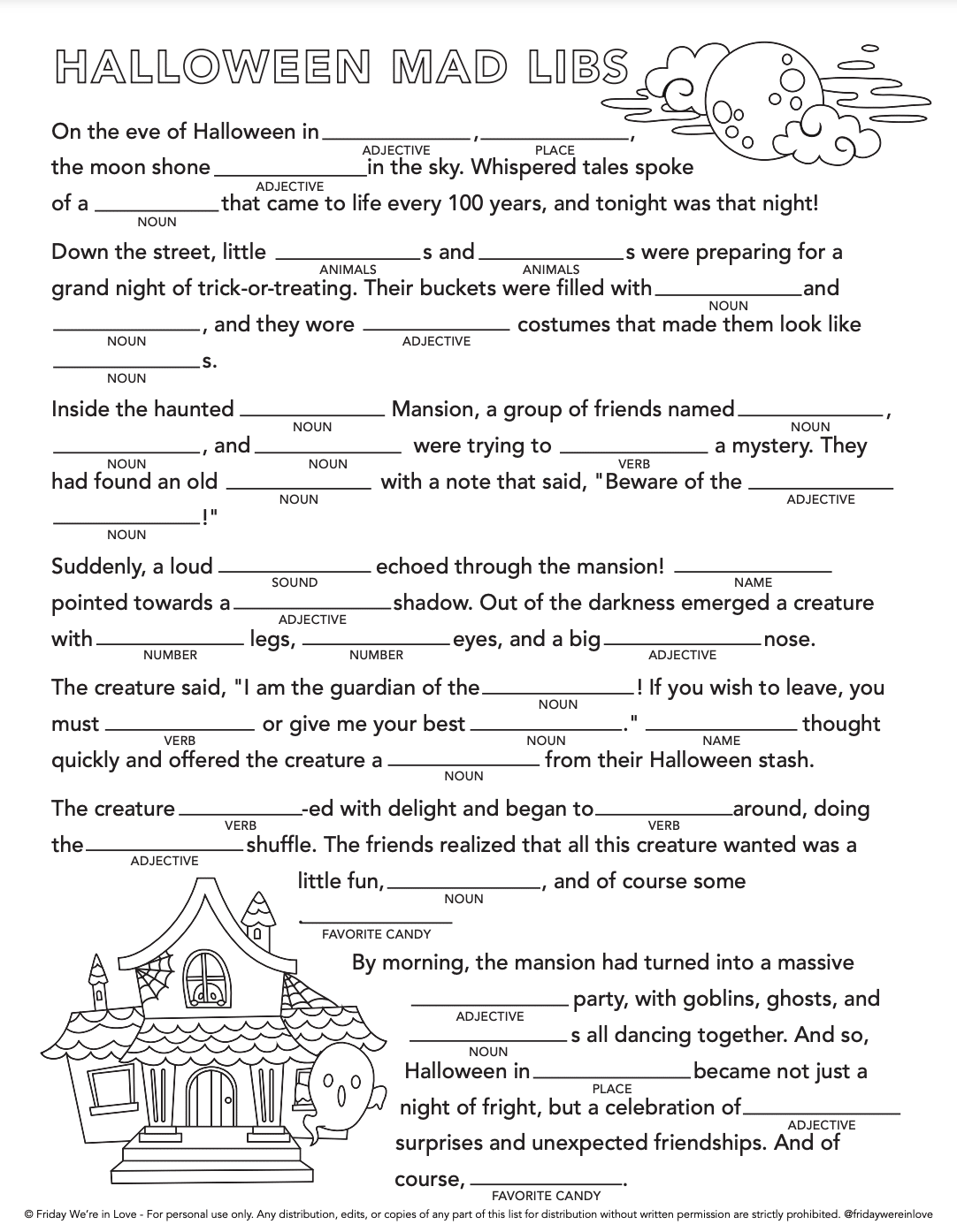 Halloween Mad Libs printable. 