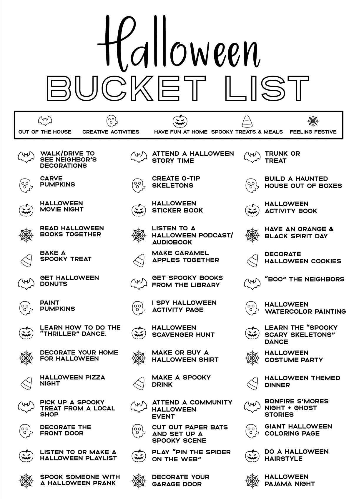 Halloween Bucket list free printable. 