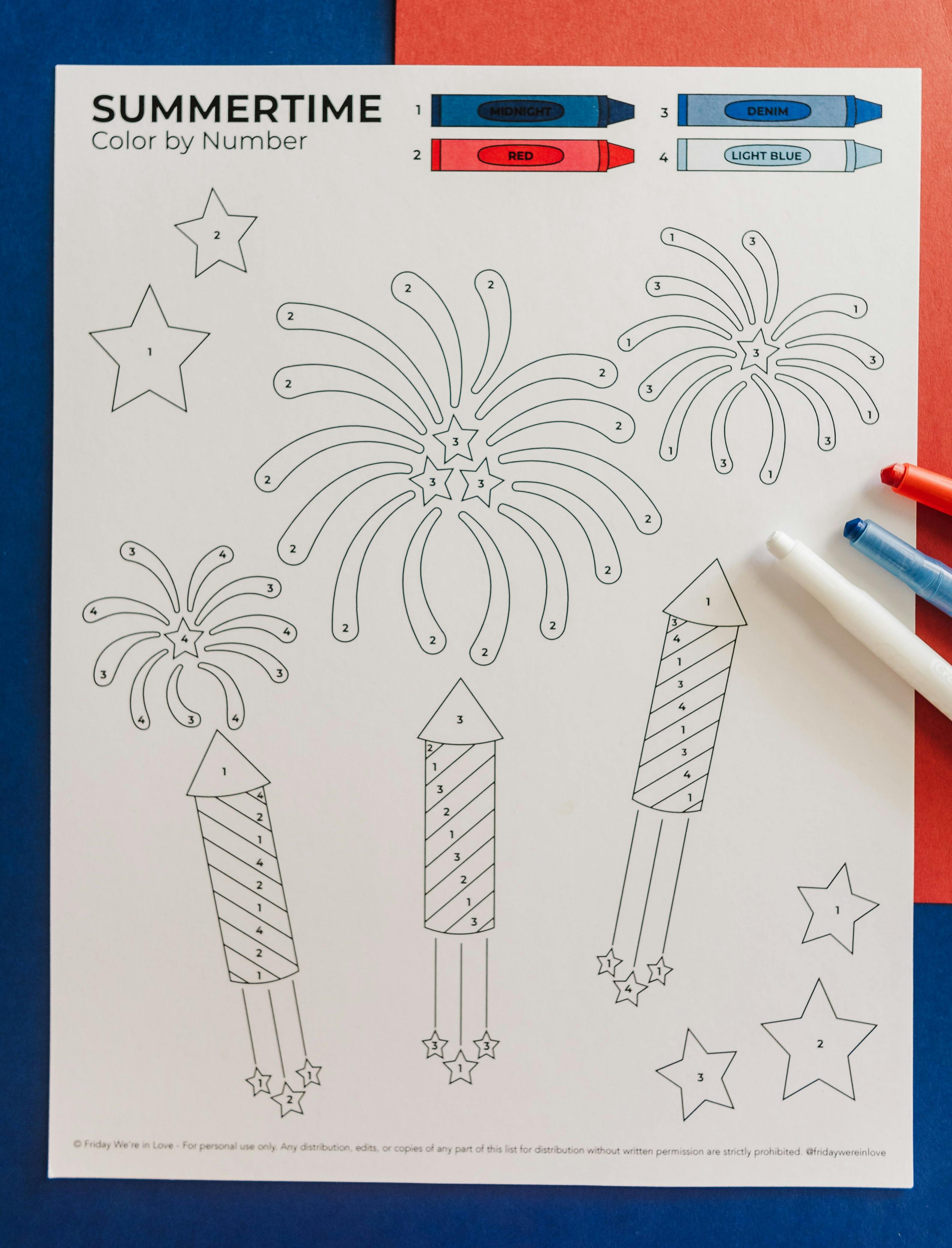 Color by Number 4th of July printable. 