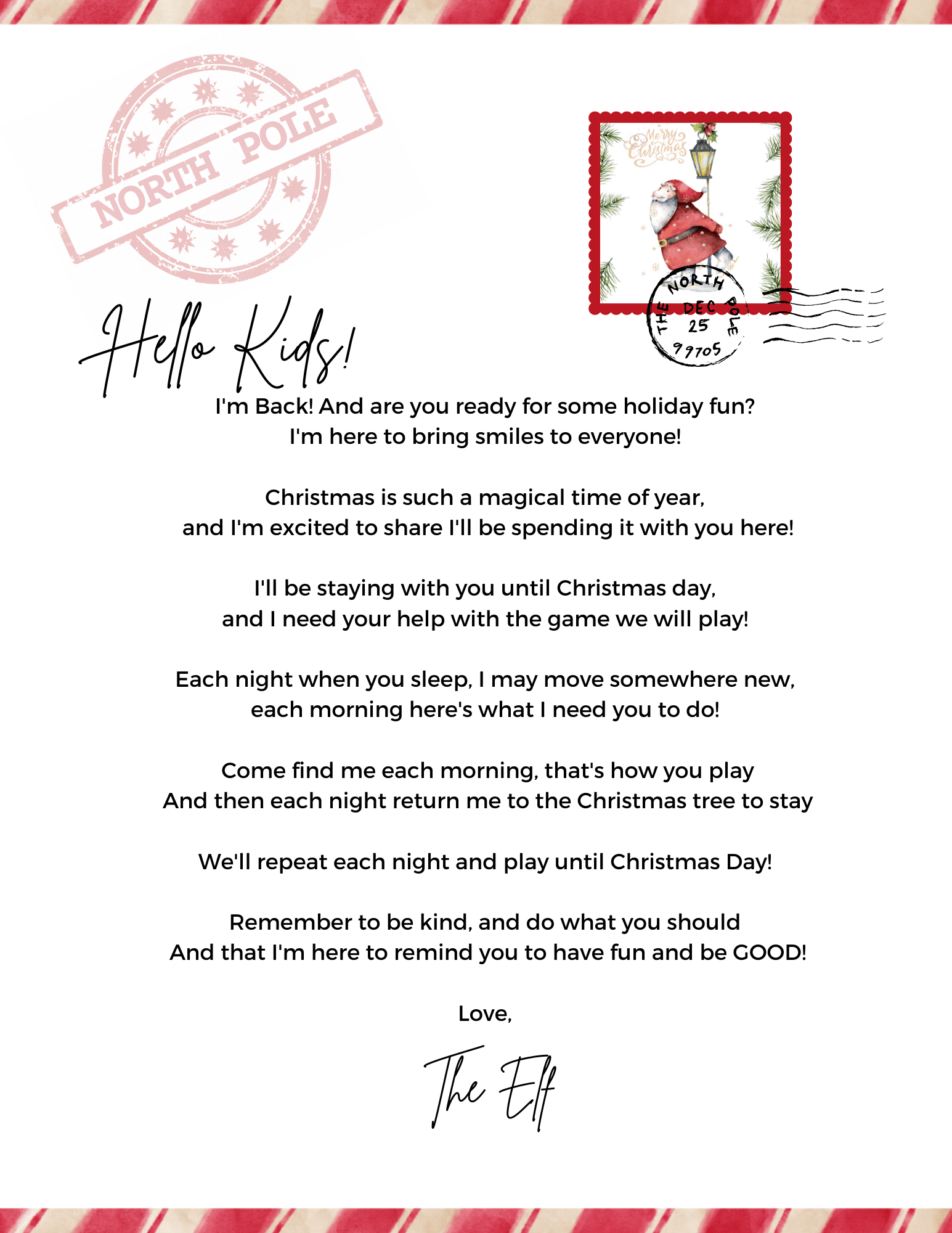 Free download Elf on the Shelf Arrival letter. 