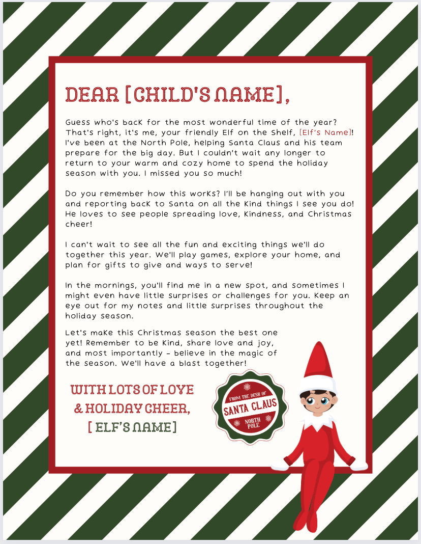 Printable Editable Elf letter. 