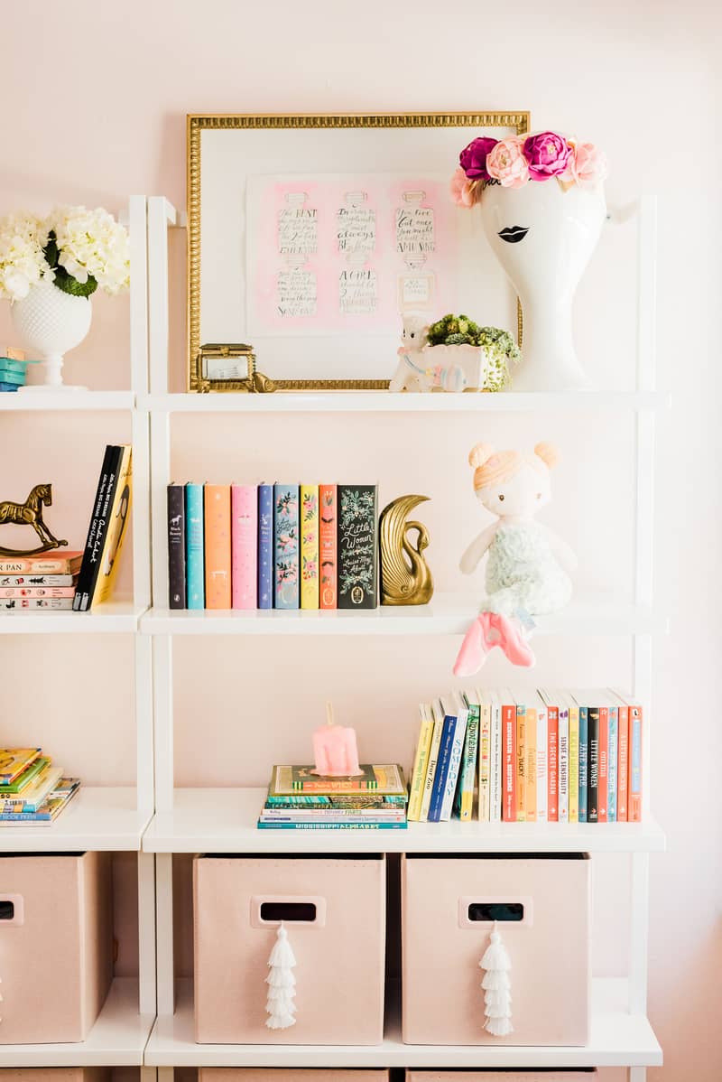 Spruce Up Your Home While Sheltering in Place | Girls Nursery bookcase styling