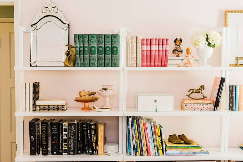 Nursery Bookcase styling CB2 white bookcases