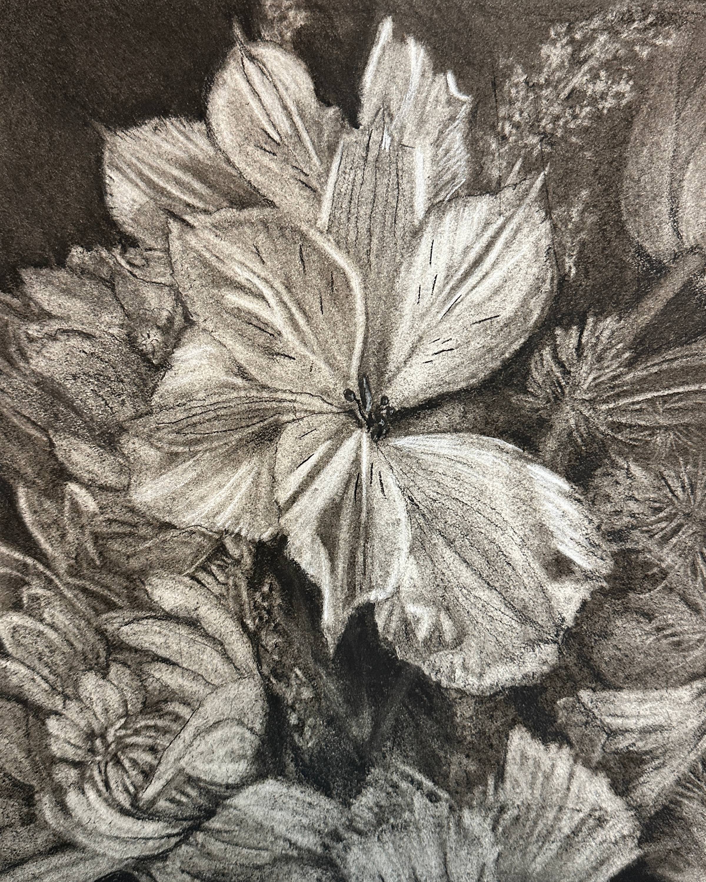 subtractive charcoal bouquet of flowers