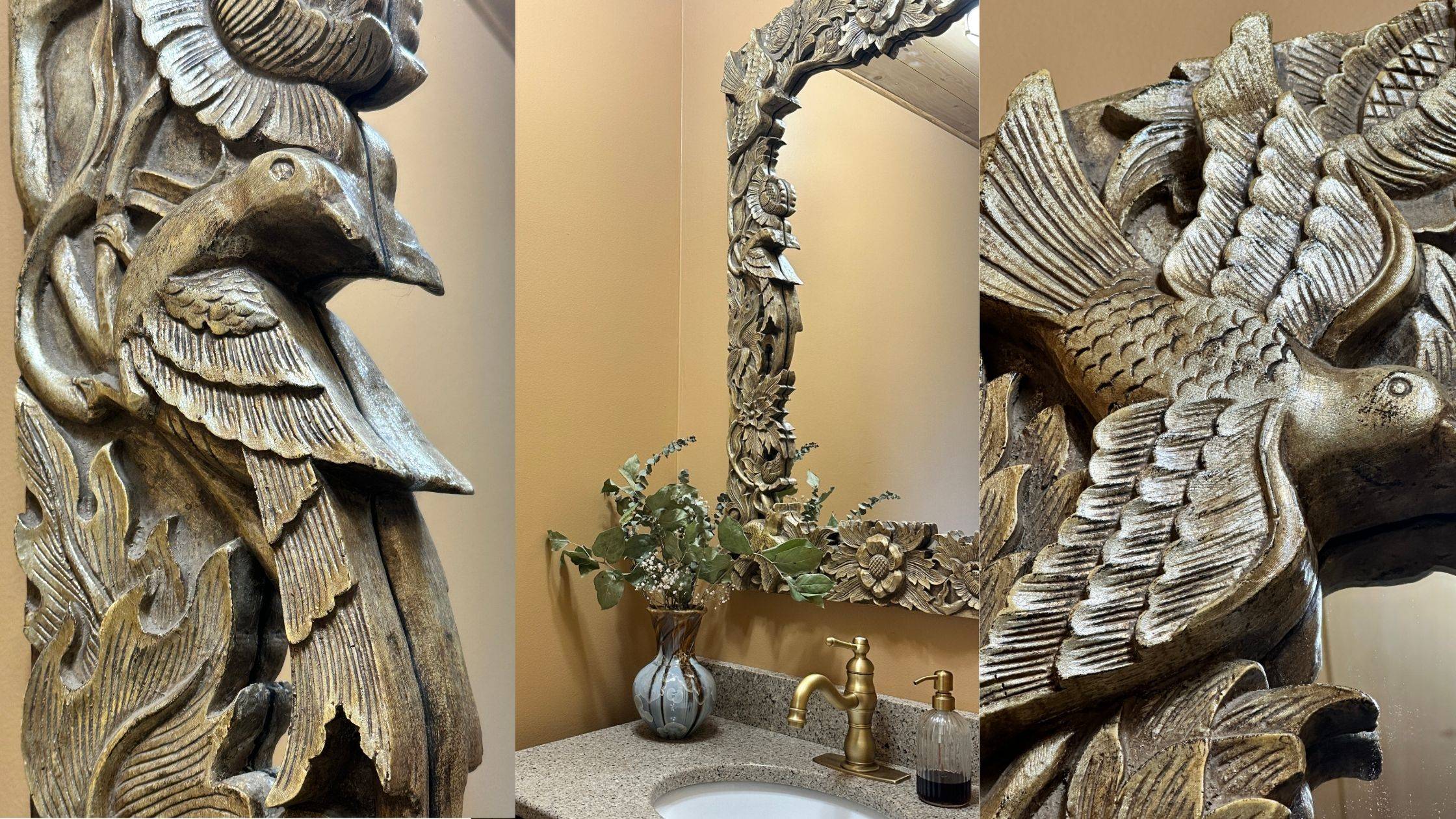 3 images in one, details of the mirror
