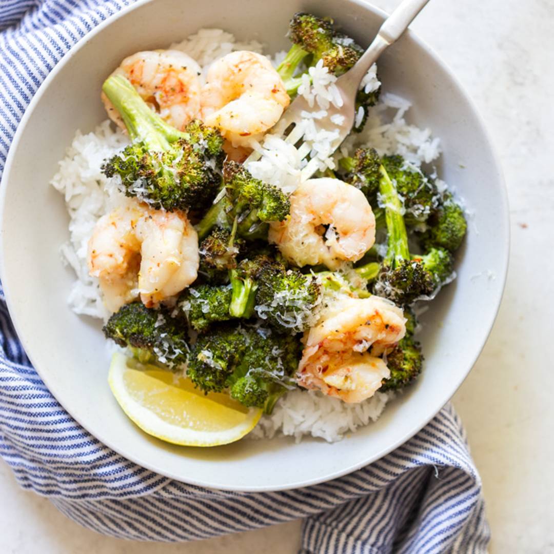Roasted shrimp and Broccoli with rice
