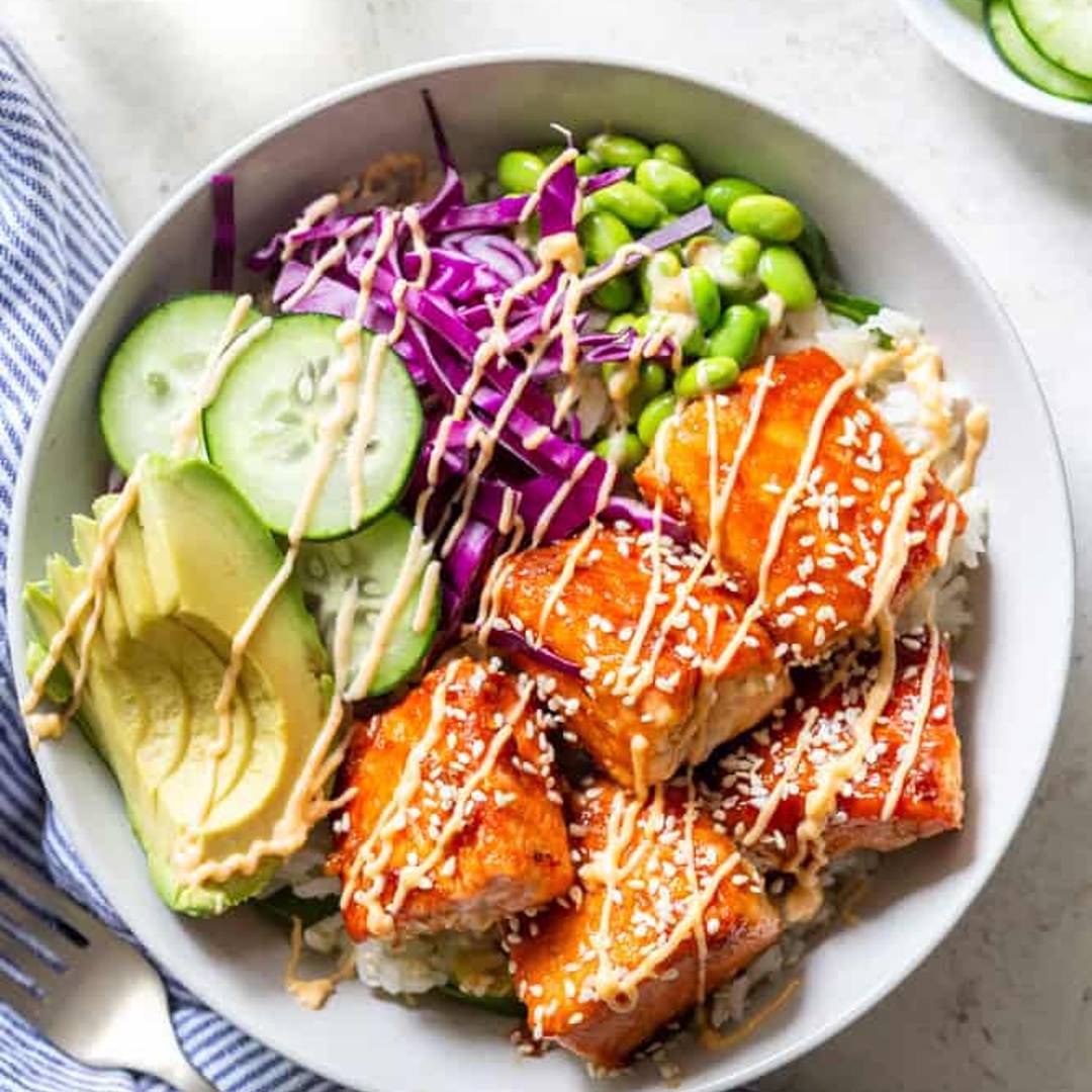Crispy Salmon Rice Bowls