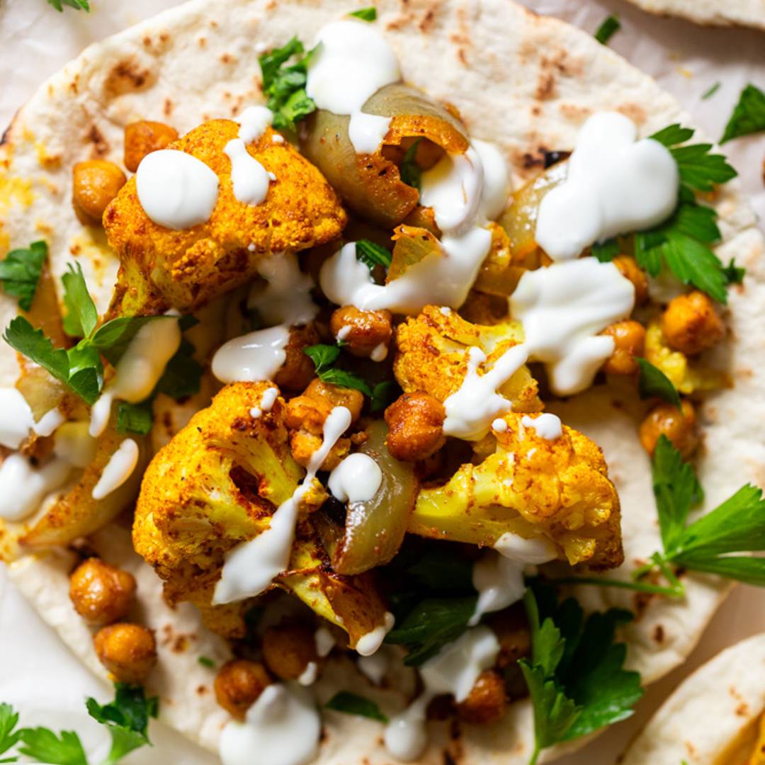 Spiced Cauliflower and chickpea Pitas
