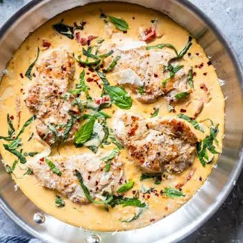 Creamy Basil Skillet Pork Chops