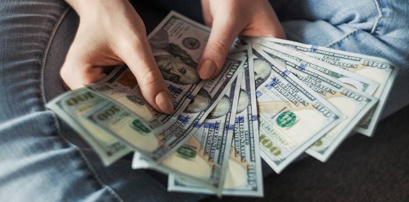 fan of 100 U.S. dollar banknotes