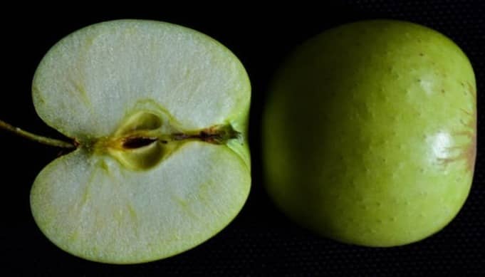 green round fruit on black background