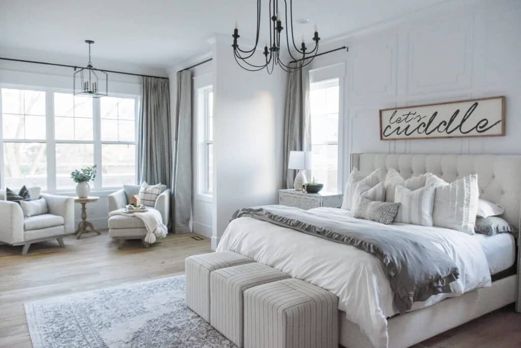 master bedroom with curtains