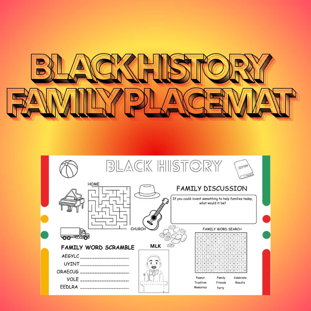 Black History Family Fun Table Talk Placemat