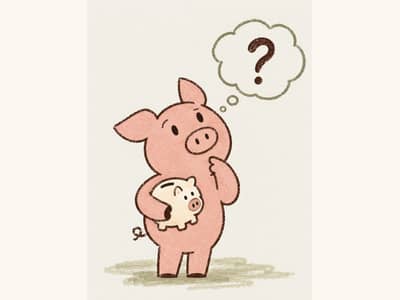 illustration of a pig holding a piggy bank, pondering the question: do I have enough savings in my piggy bank?