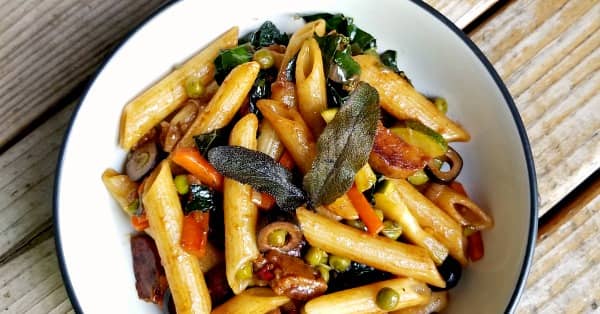 Vegan balsamic pasta up close