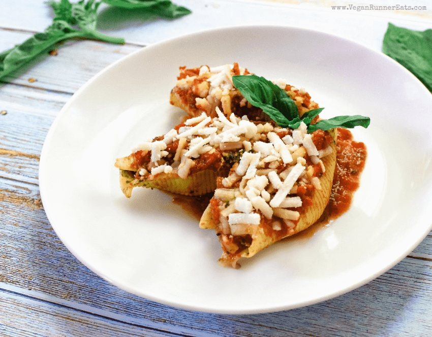 Vegan stuffed shells on a plate