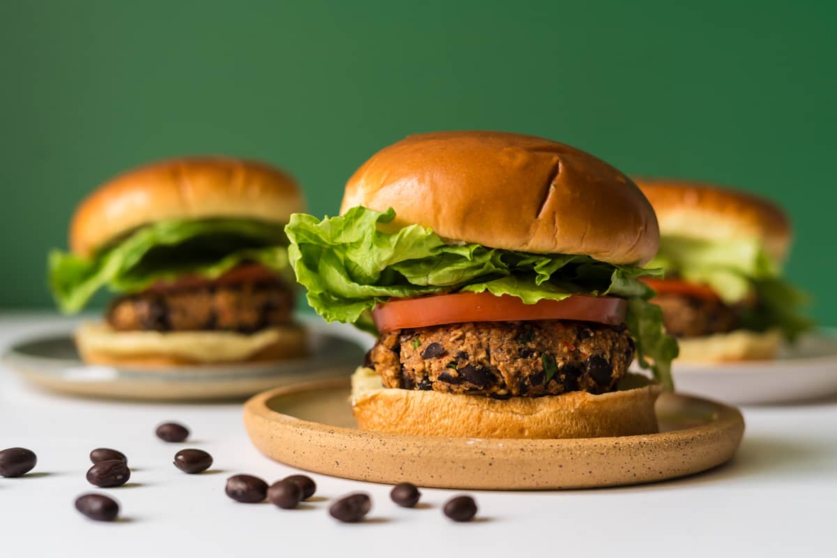 A trio of baby friendly black bean veggie burgers