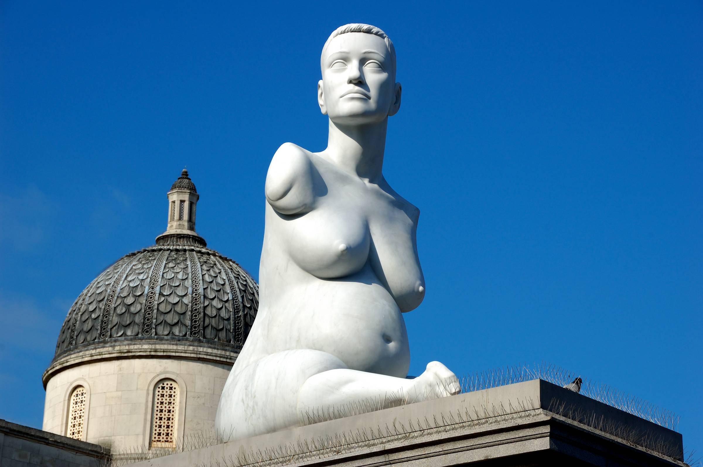 A 3.5 metre high marble scuplture of a naked pregnant woman without any arms. The statue is based on artist and activist Alison Lapper
