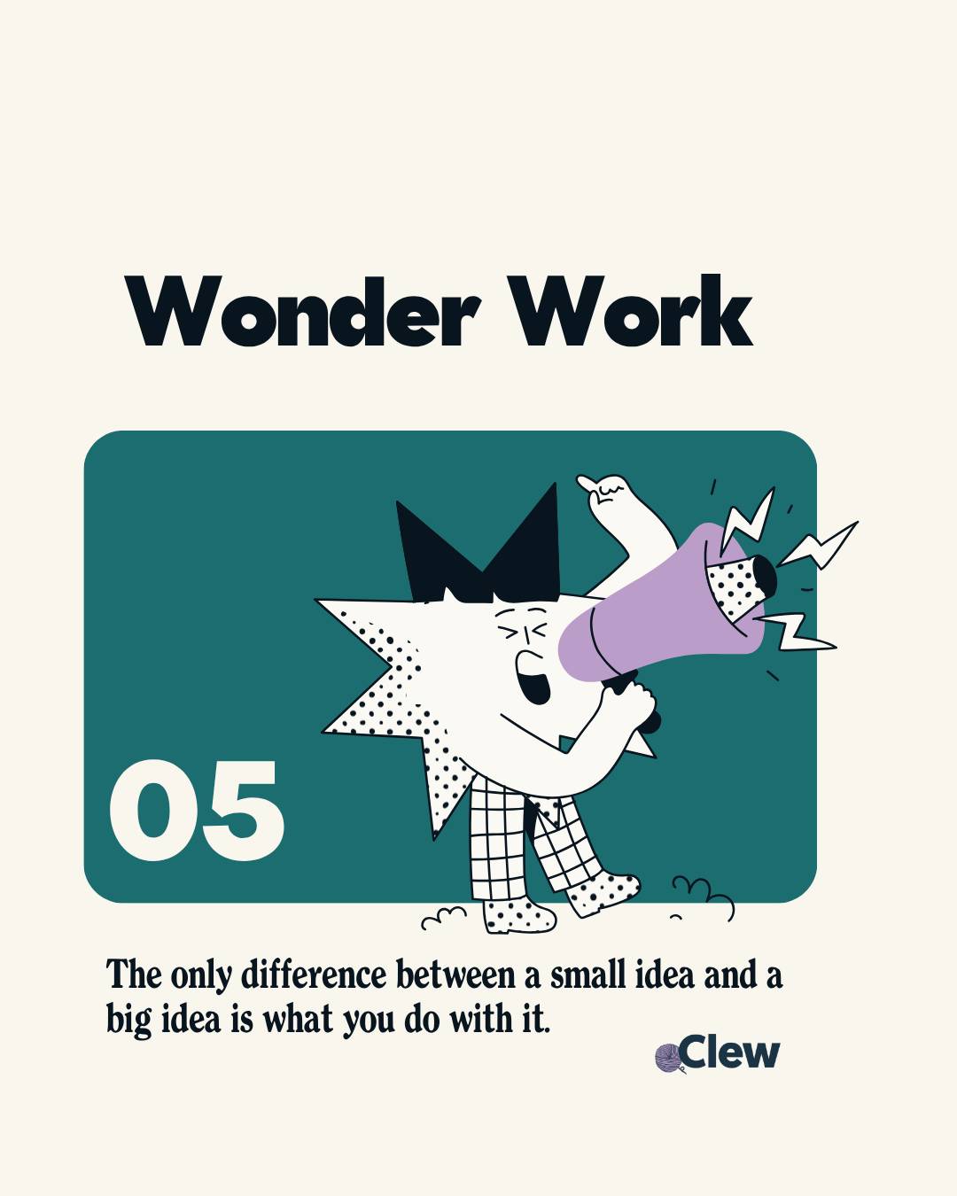 Wonder Work Issue 5 Cover Image: An illustrated star-shaped character in halftone pattern holds a megaphone and is excitedly proclaiming something. 