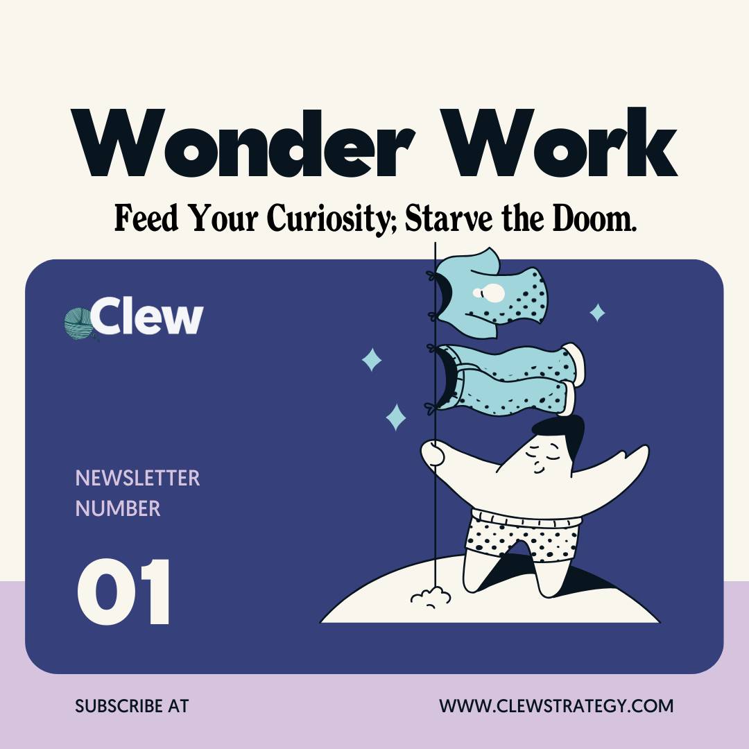 Wonder Work 01 Cover Image. Illustrated character stands proudly on a hill planting a flag. The "flag" is his pajamas and he is wearing underwear. 