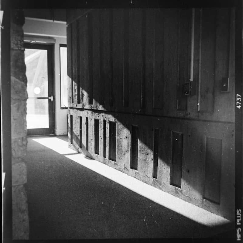 A black and white photo of an empty room