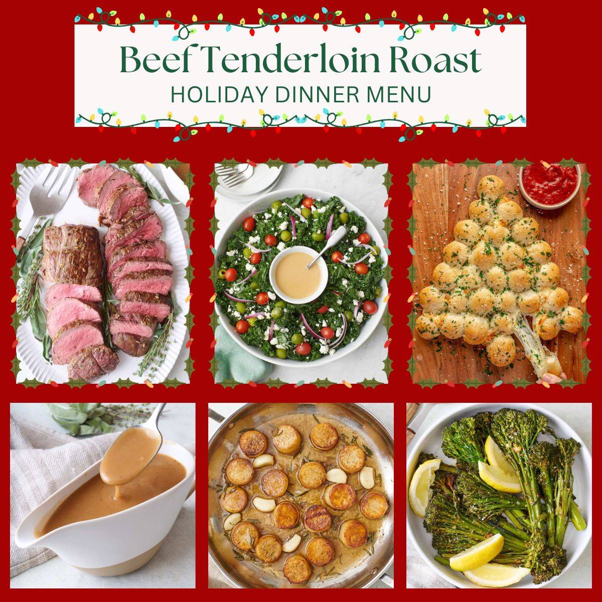 Christmas dinner menu with main, sides and an appetizer.