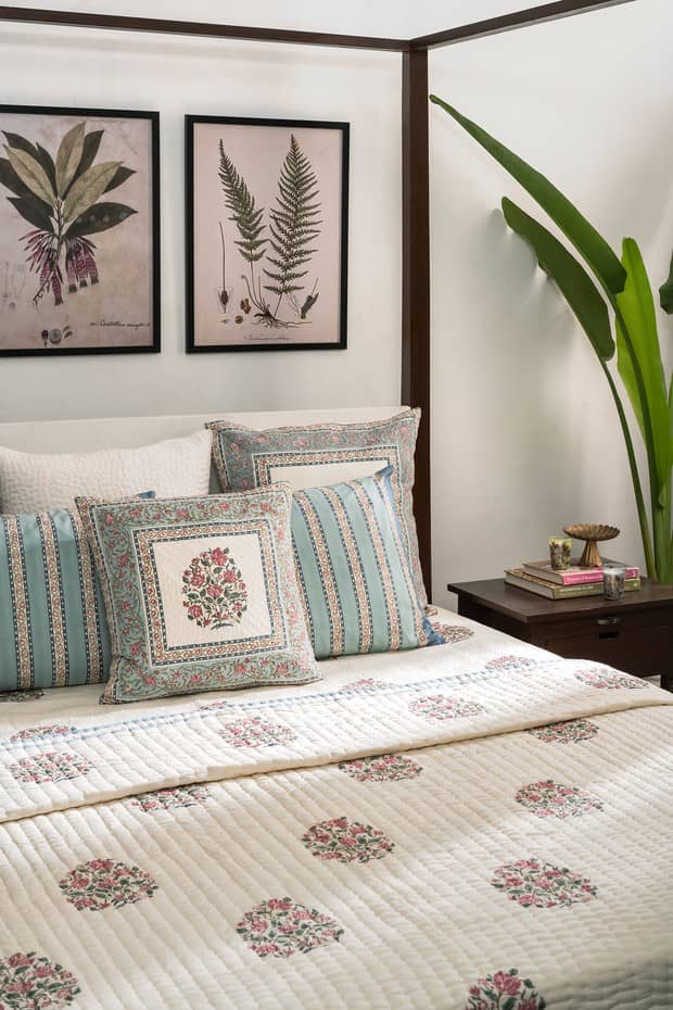 A Block-printed Bedsheet set from Jaipur India handcrafted by artisans taking almost 100 hours to finish.