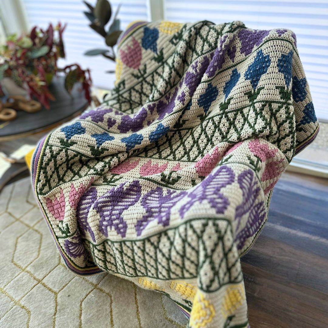 Mosaic crochet blanket for springtime