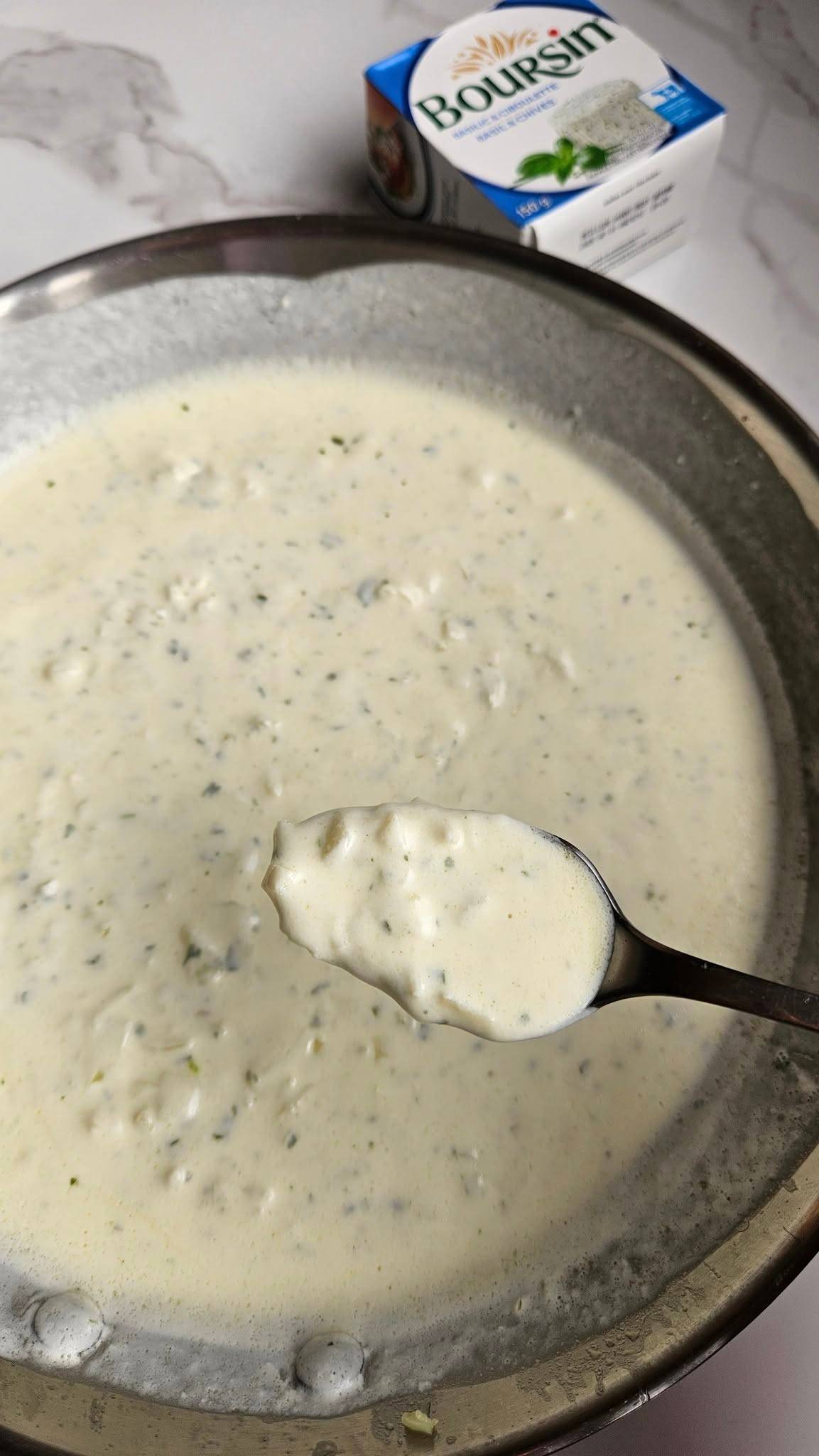 This Boursin Cheese White Sauce for pasta is a quick and easy recipe that is ready in less than 15 minutes. It contains just a few simple ingredients and serves well over any type of pasta for a delicious and easy weeknight meal.