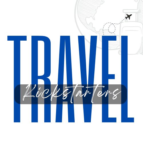 Travel Kickstarter logo of a suitcase, laptop, and plane.